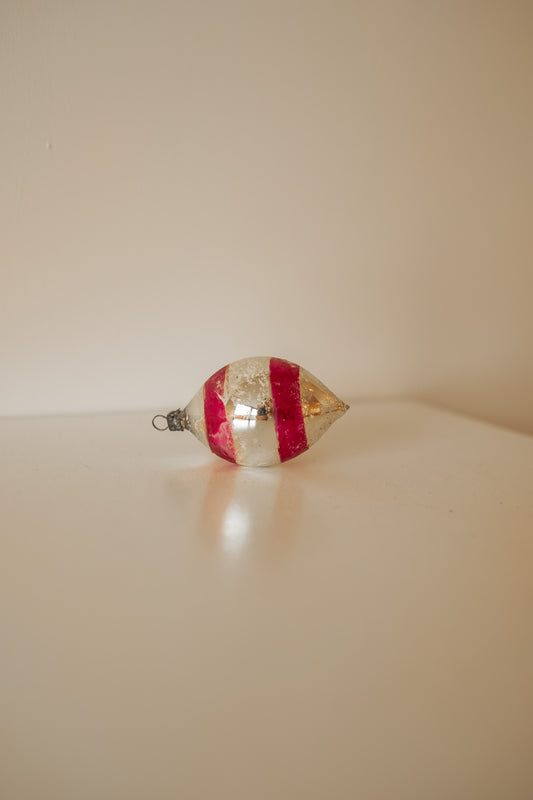 Zilver met roze vintage glazen pegel kerst ornament