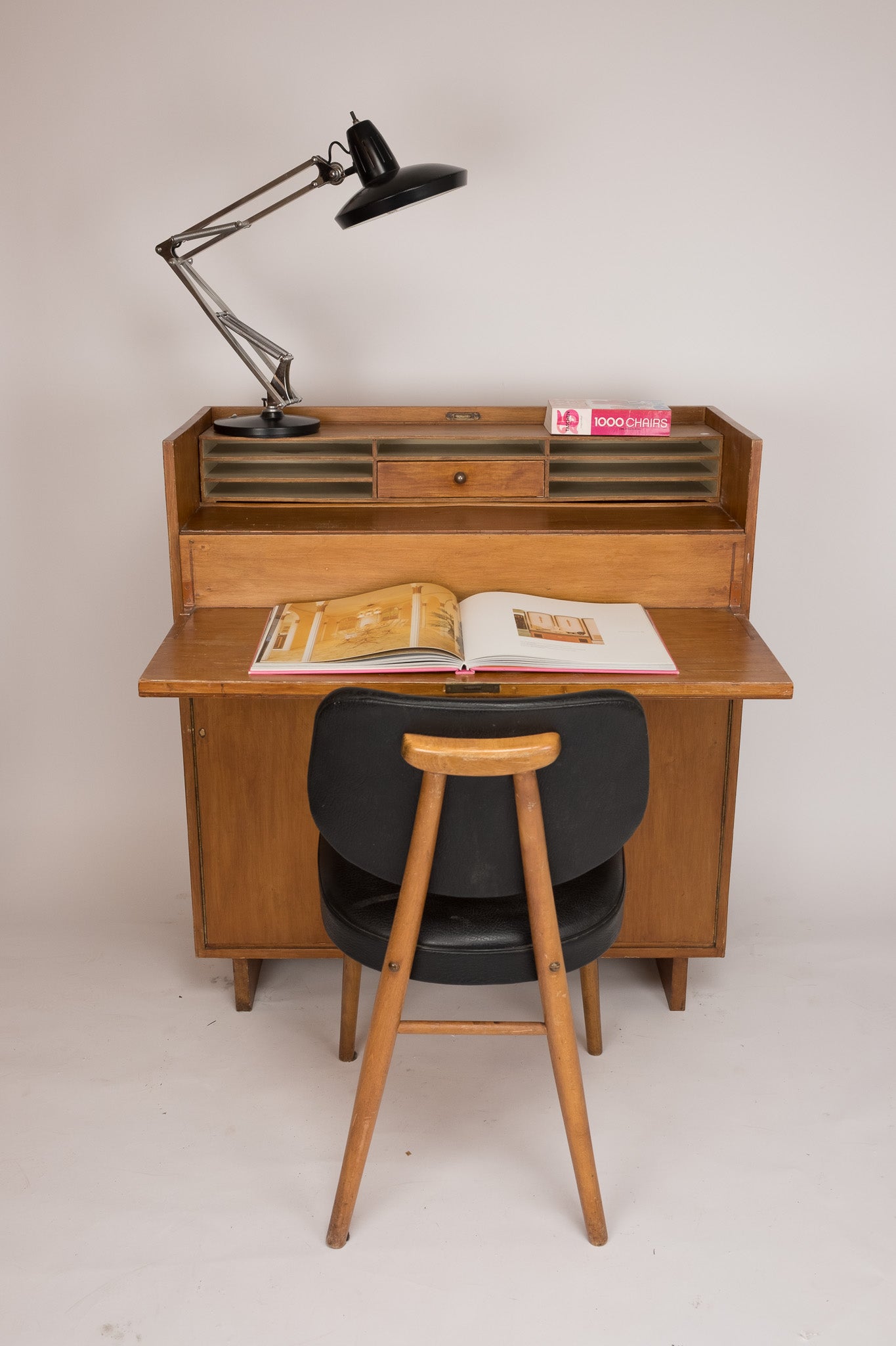 Vintage "secret desk" kast met uitklapbaar bureautje