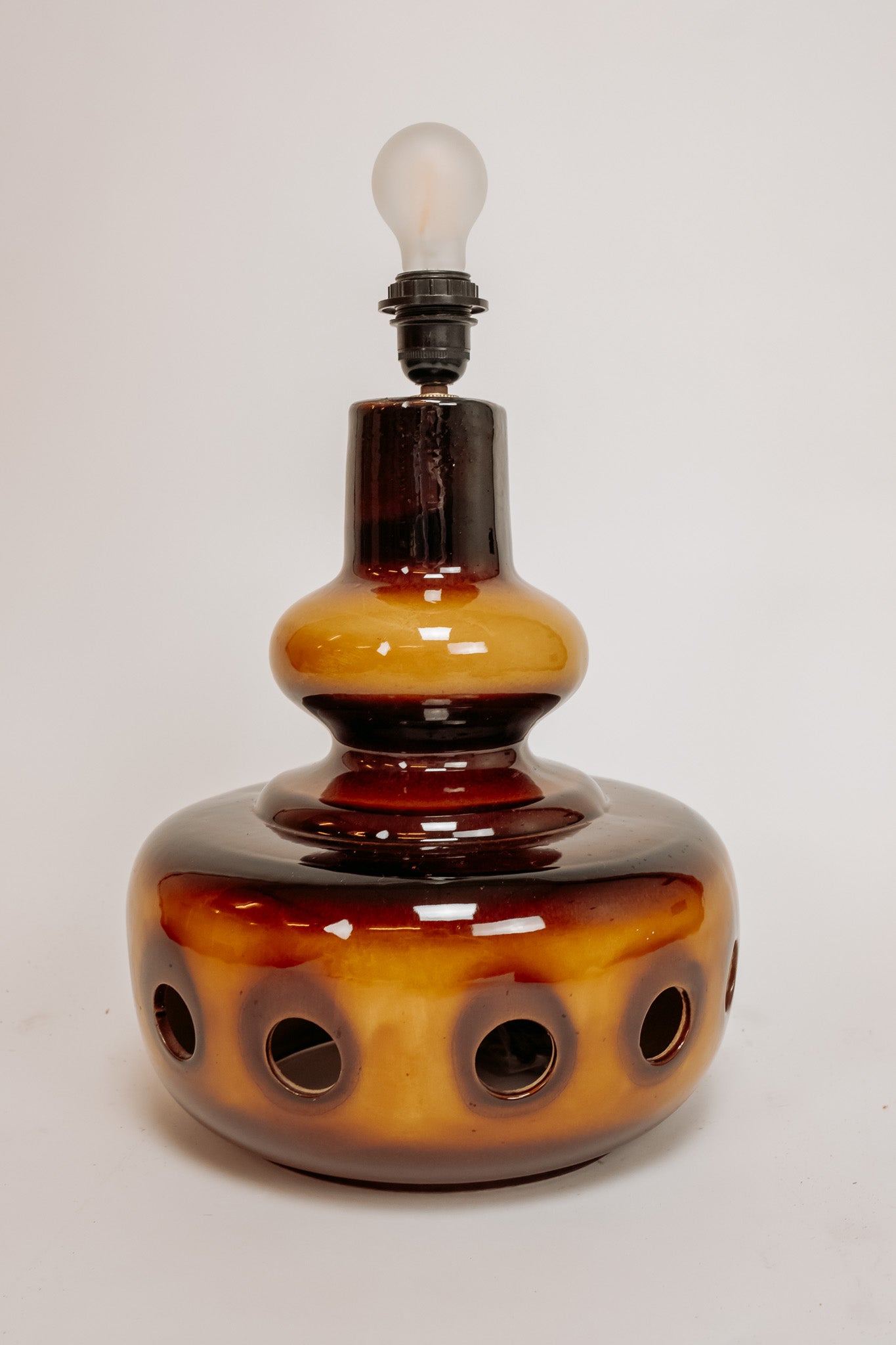 Vintage tafellamp jaren ’70 – bruin/oranje keramiek