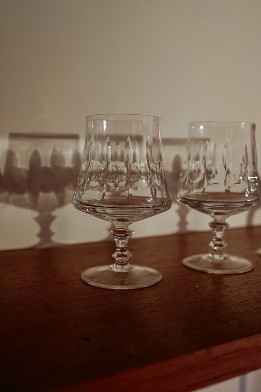 Set van 4 kristallen cognac of brandy glazen - mid century borrelglazen