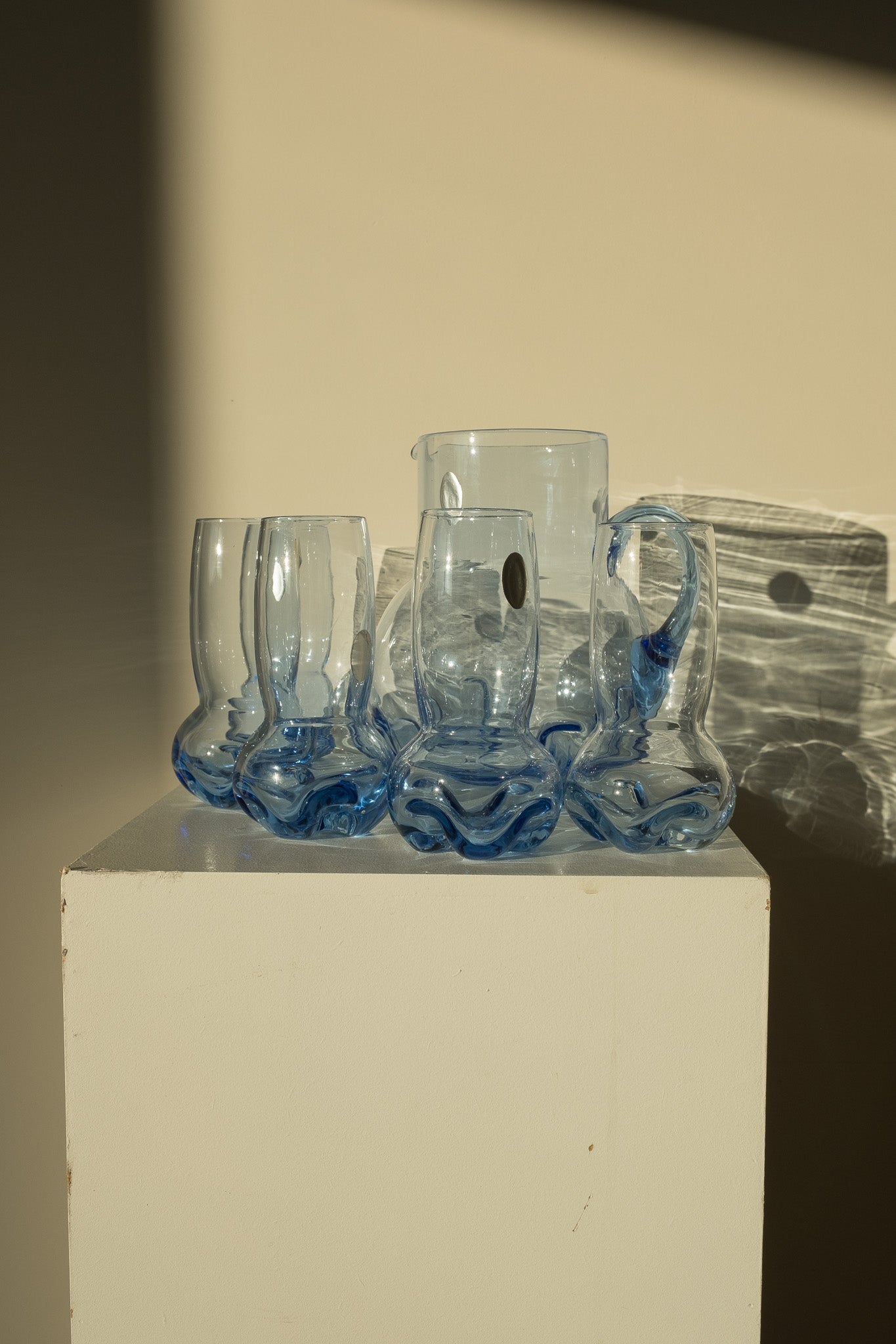 Blauwe kristallen glazen set + karaf