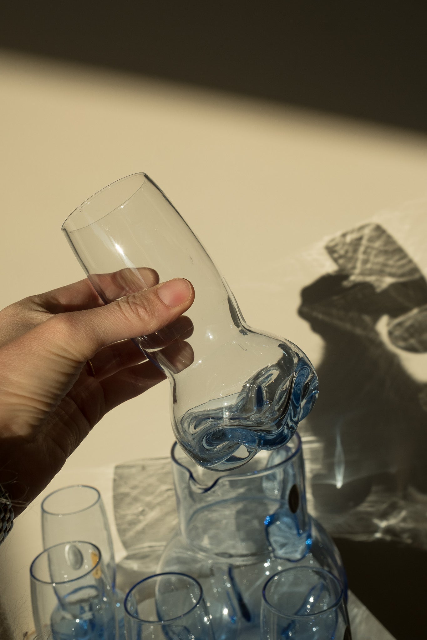 Blauwe kristallen glazen set + karaf