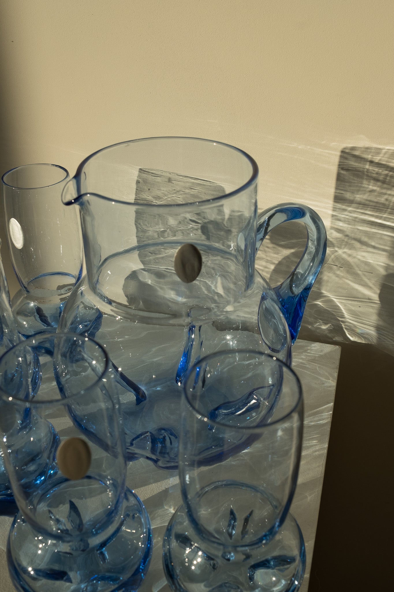 Blauwe kristallen glazen set + karaf