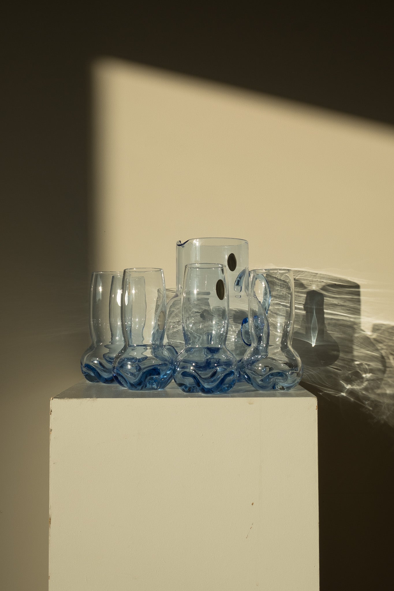 Blauwe kristallen glazen set + karaf