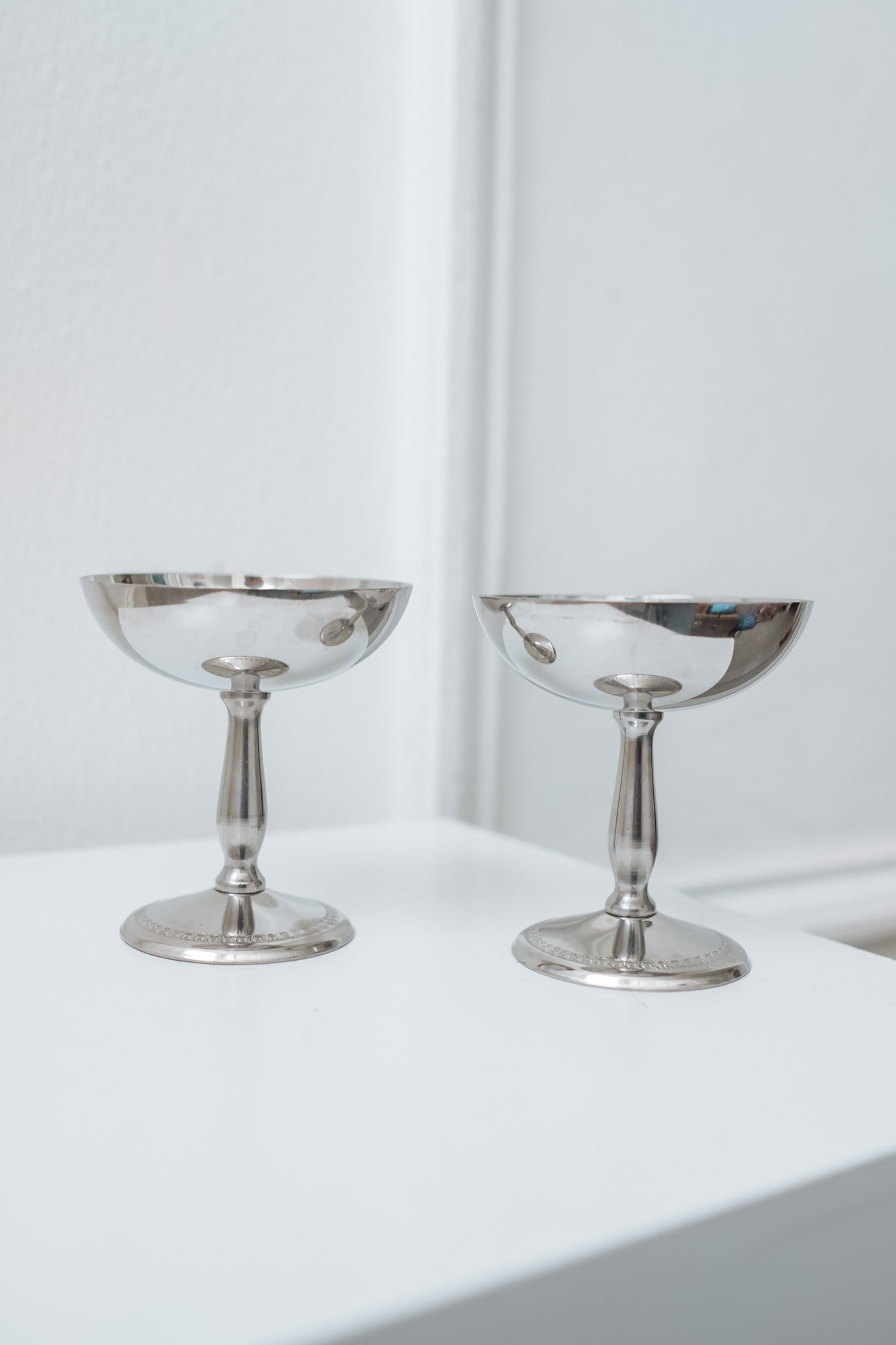 Set of 2 vintage Italian stainless steel coupes