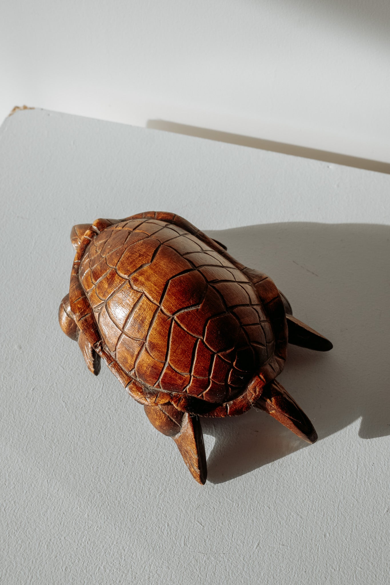 Handgemaakt houten sieradendoosje in de vorm van een schildpad