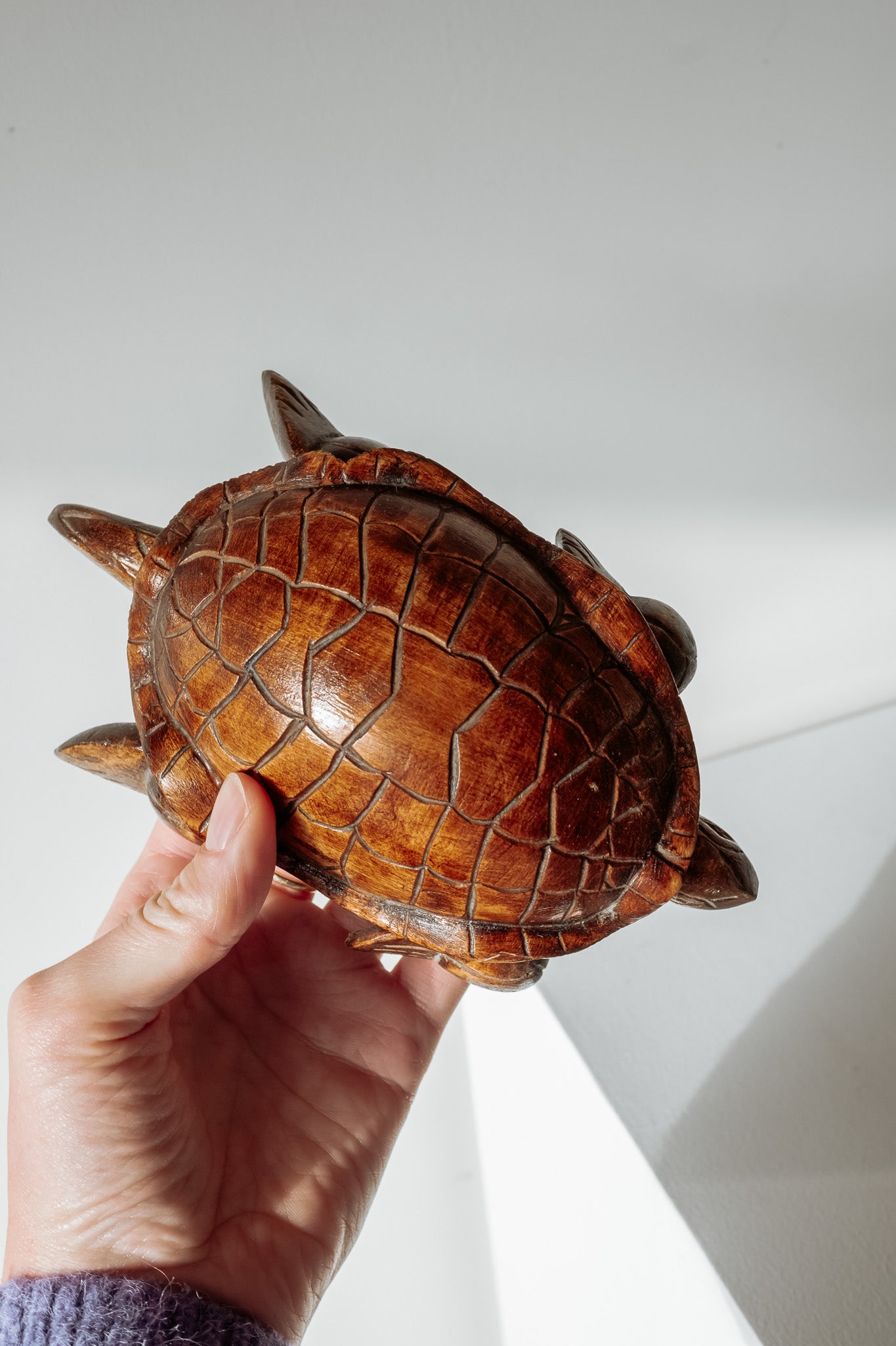 Handgemaakt houten sieradendoosje in de vorm van een schildpad