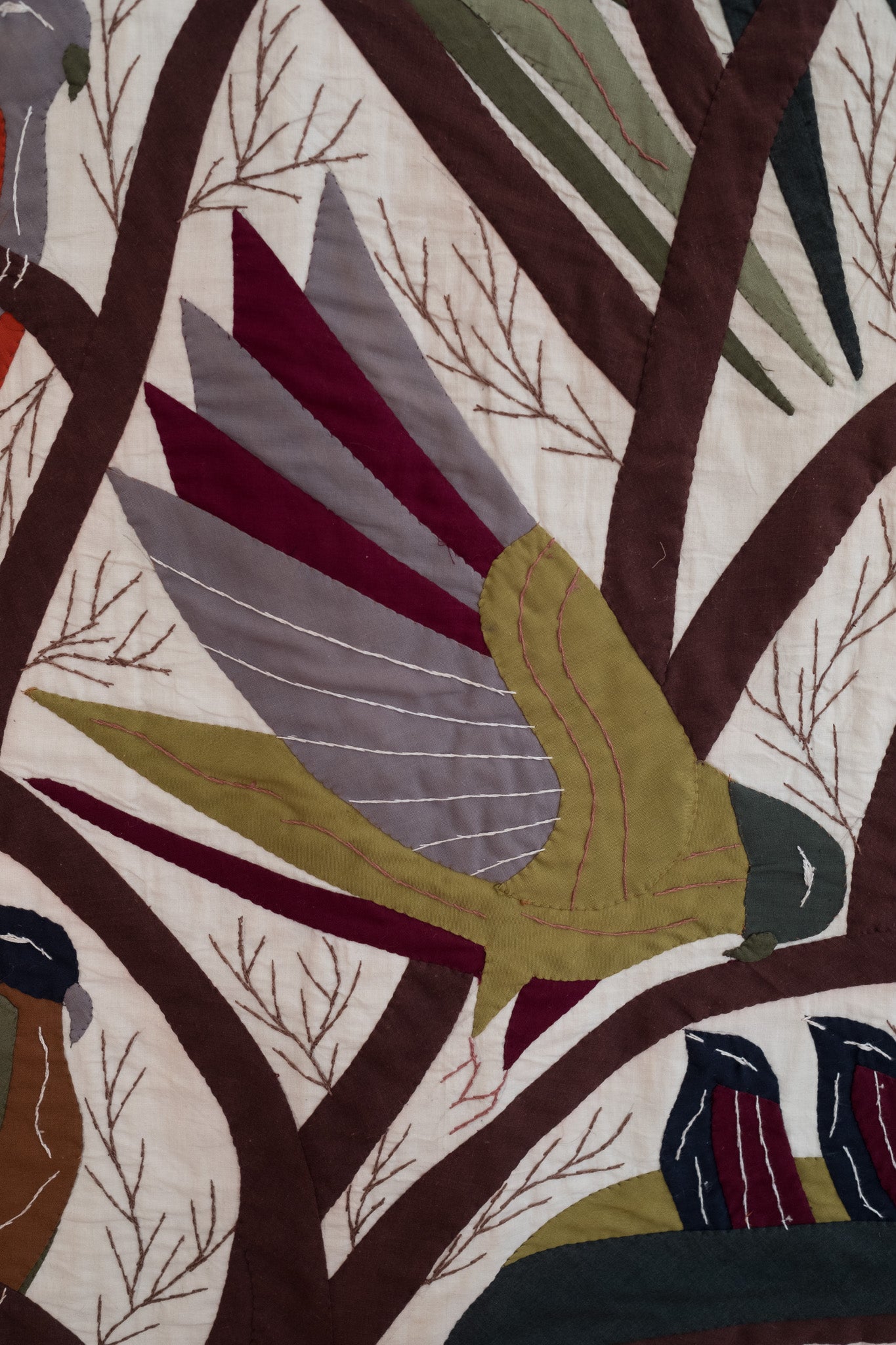 Handgemaakt quilted wandkleed met vogels (172x83cm)