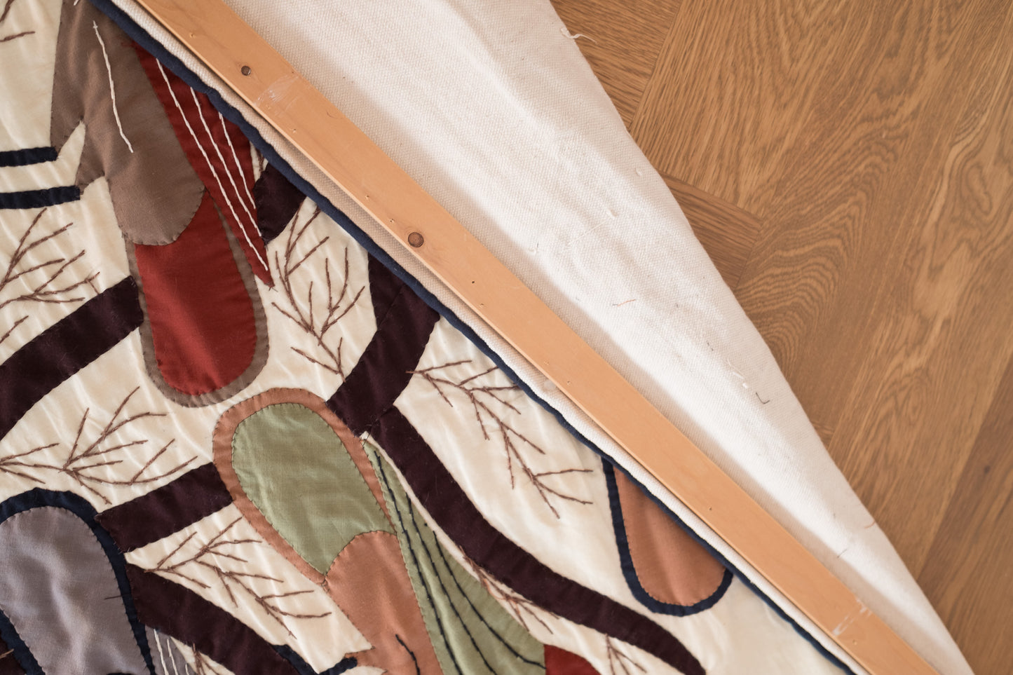 Handgemaakt quilted wandkleed met vogels (84x84cm)