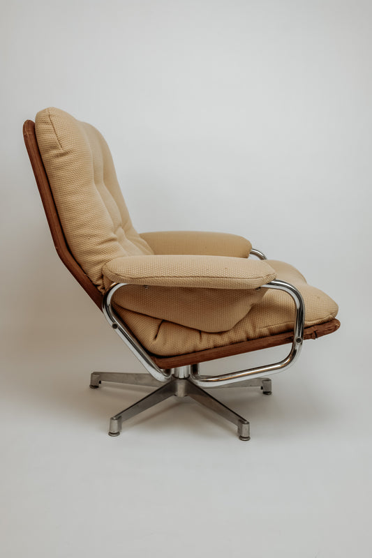 Vintage swivel fauteuil met beige/zalmroze bekleding