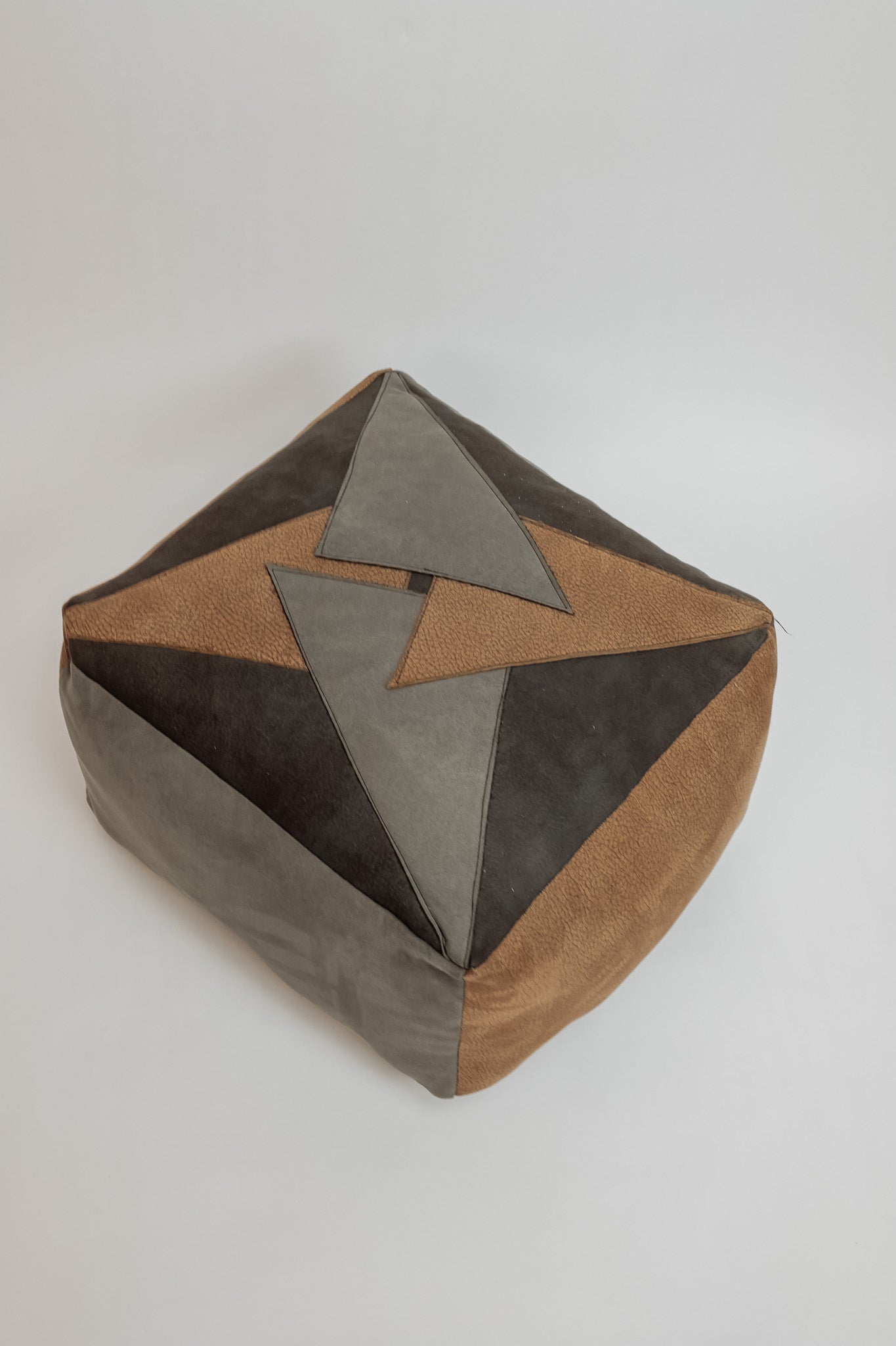 Vintage vierkante poef - Bruin/grijs leer