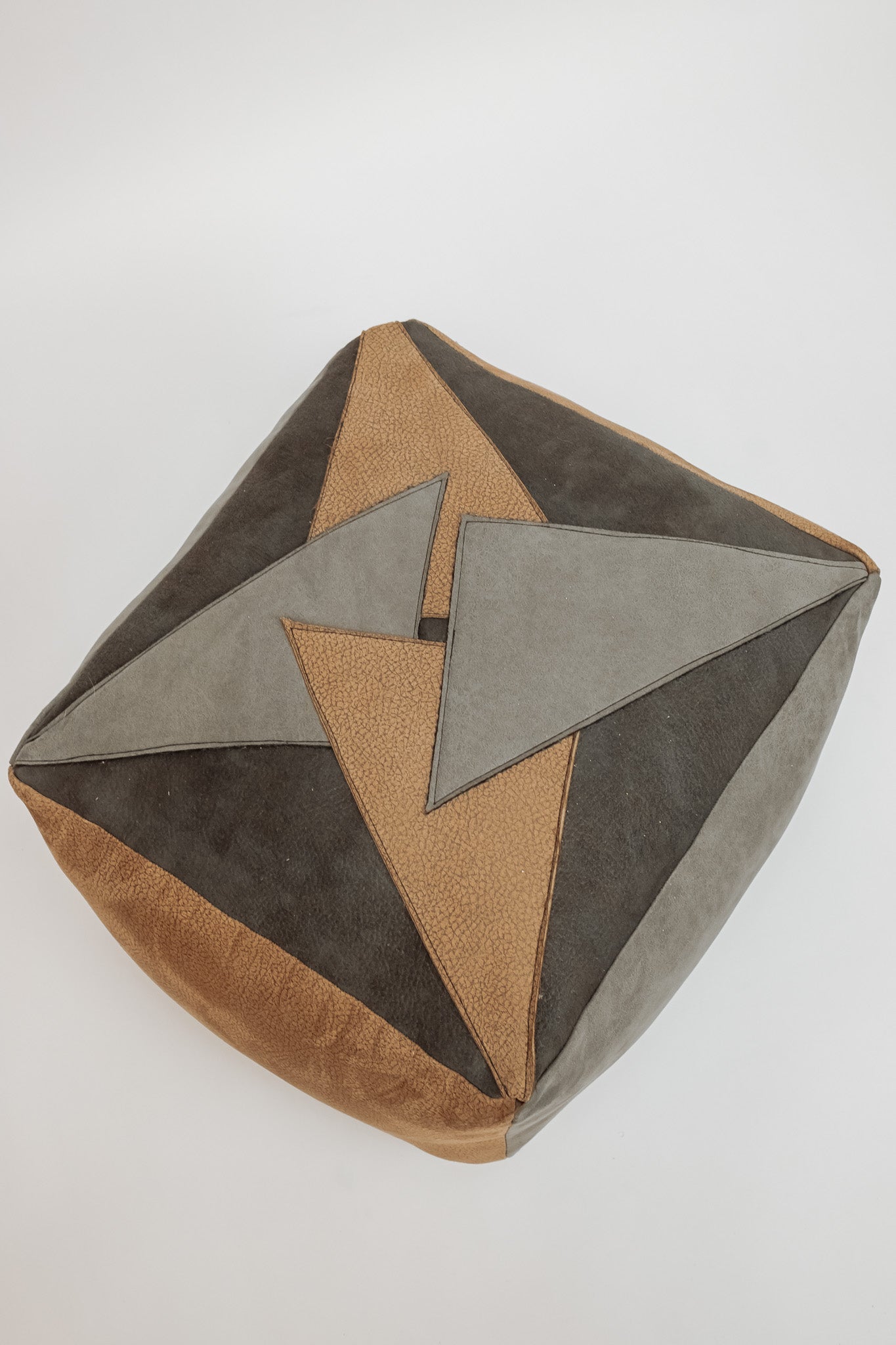 Vintage vierkante poef - Bruin/grijs leer