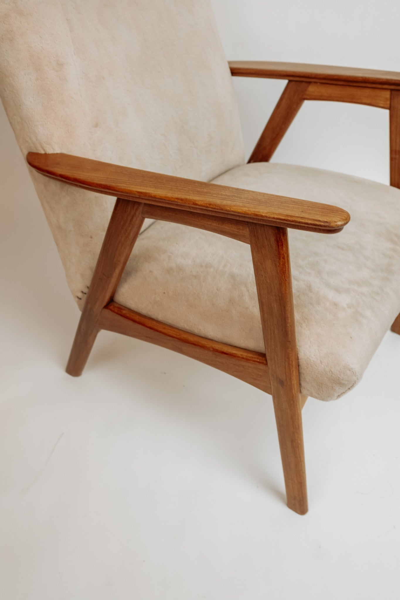 Vintage teakhouten fauteuil, jaren 60 - Beige bekleding