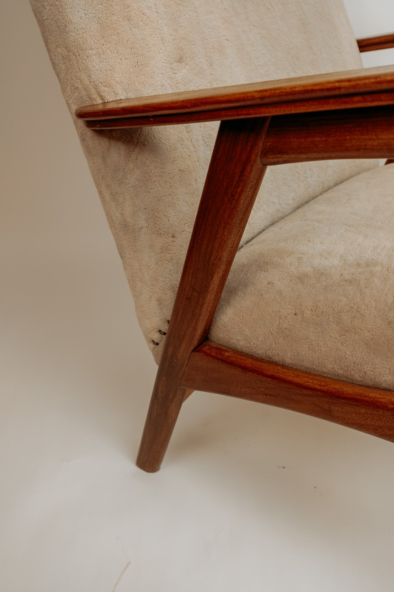 Vintage teakhouten fauteuil, jaren 60 - Beige bekleding