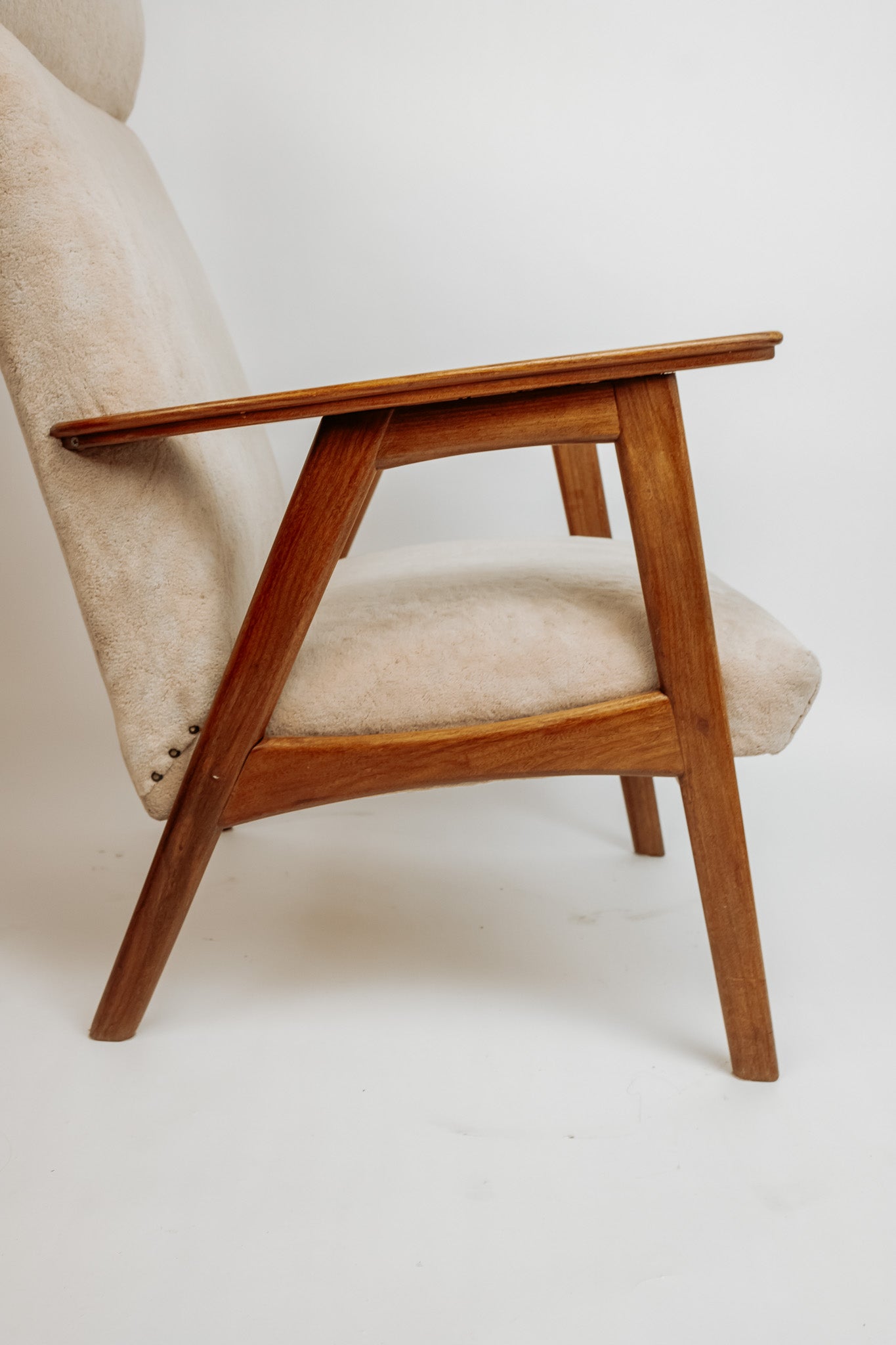 Vintage teakhouten fauteuil, jaren 60 - Beige bekleding