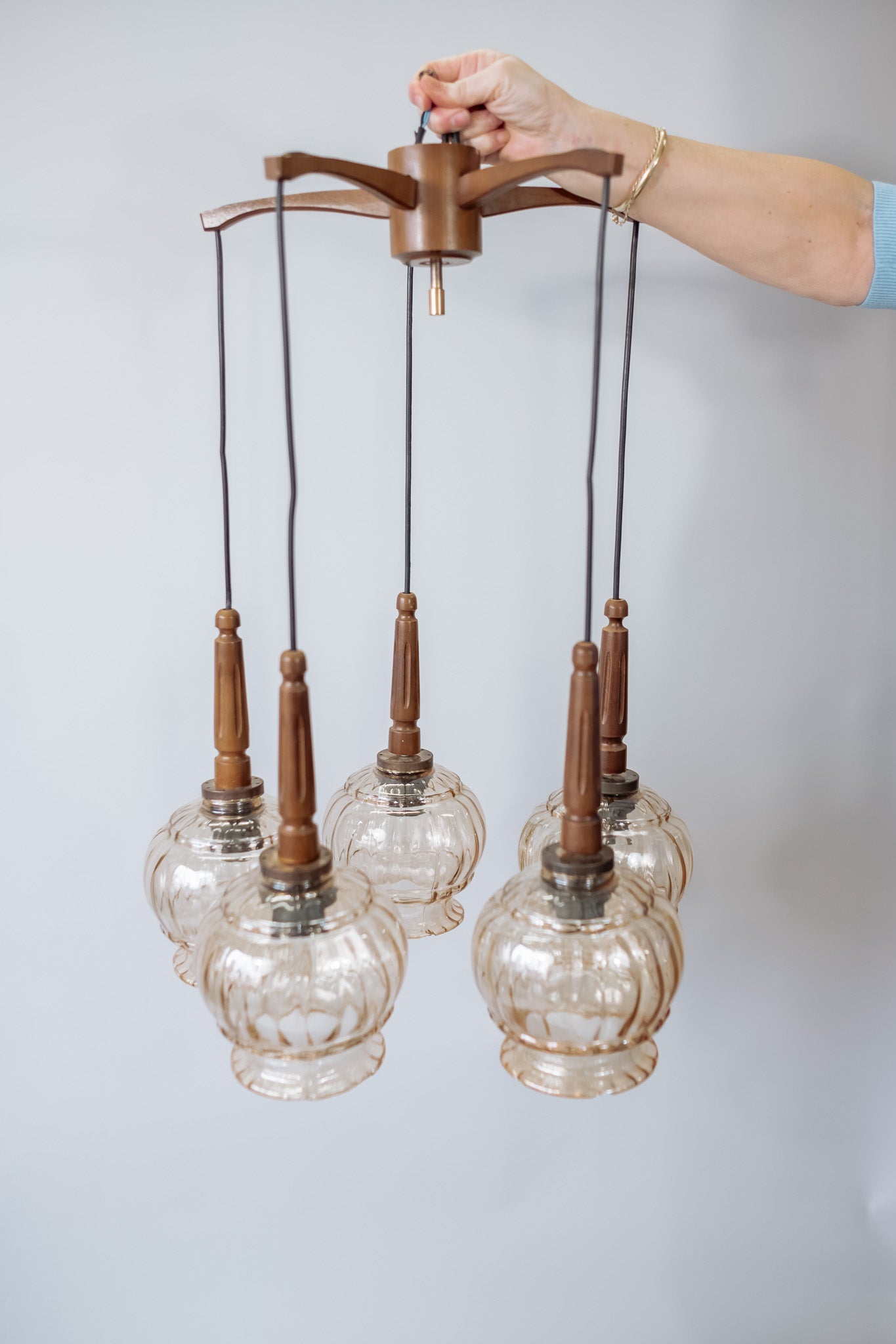 Vintage teak hanging lamp