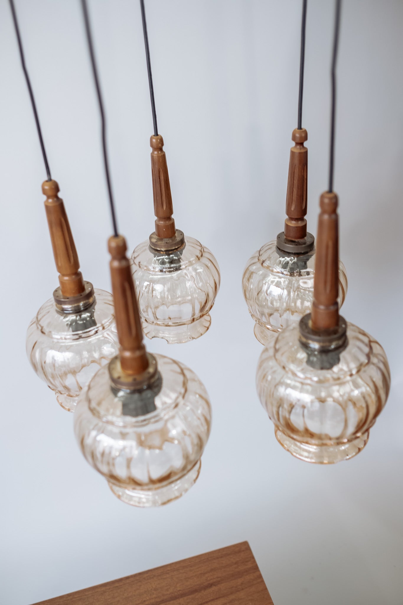 Vintage teak hanging lamp