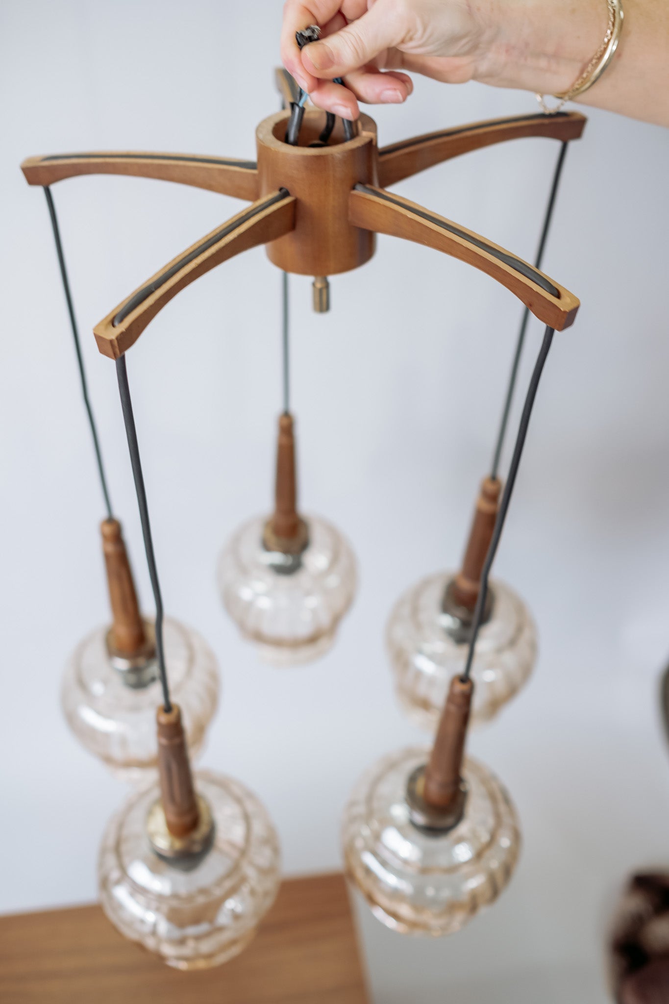 Vintage teak hanging lamp