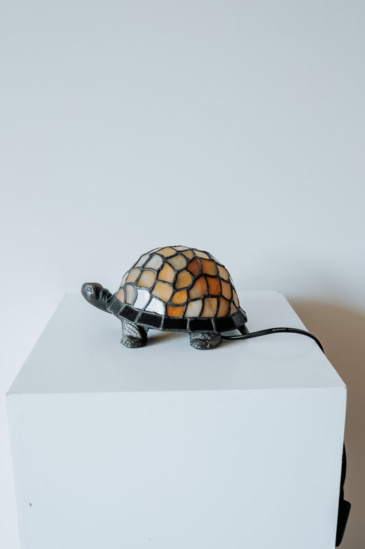 Tiffany schildpad lampje - oranje met blauw opaalglas