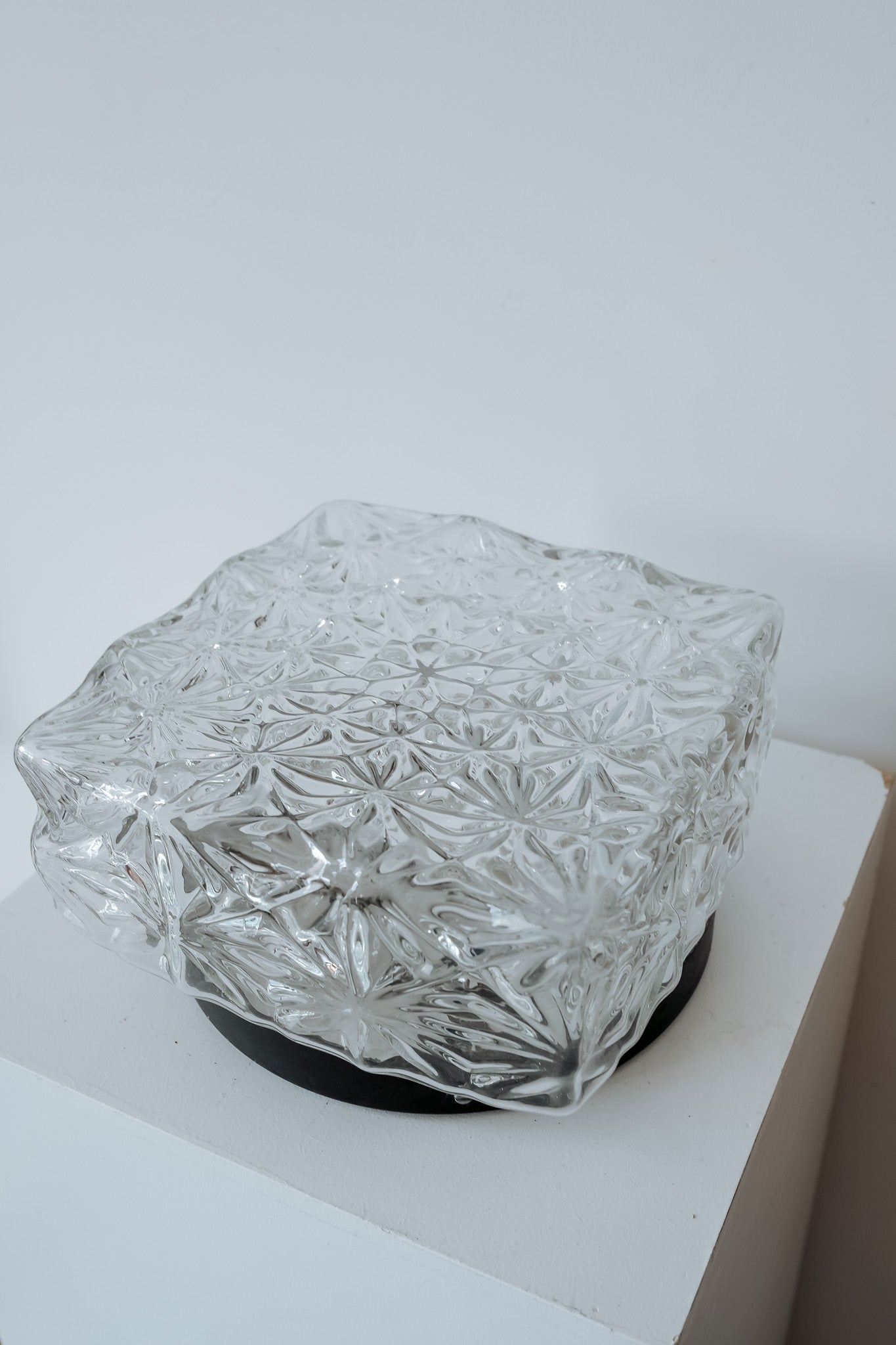 Vintage plafondlamp vierkant glas met sterren, jaren 70