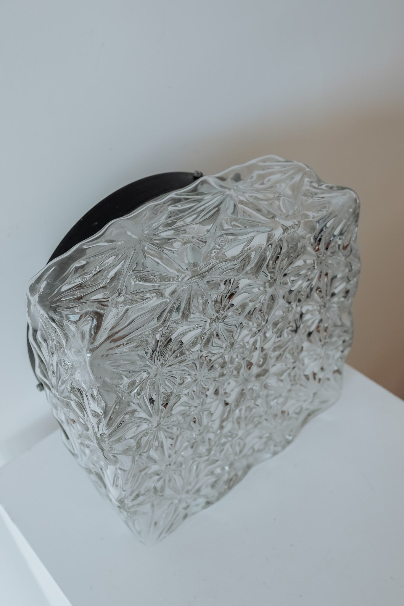 Vintage plafondlamp vierkant glas met sterren, jaren 70