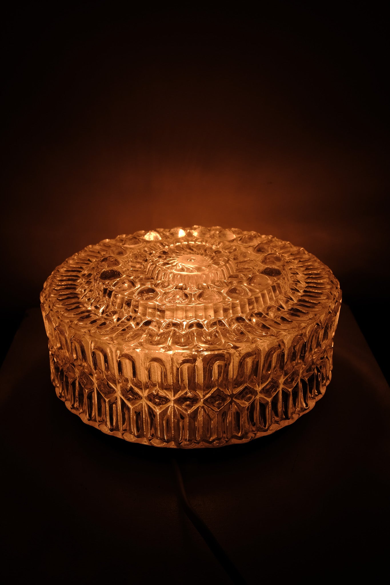 Vintage plafondlamp rond bubbelglas, jaren 70