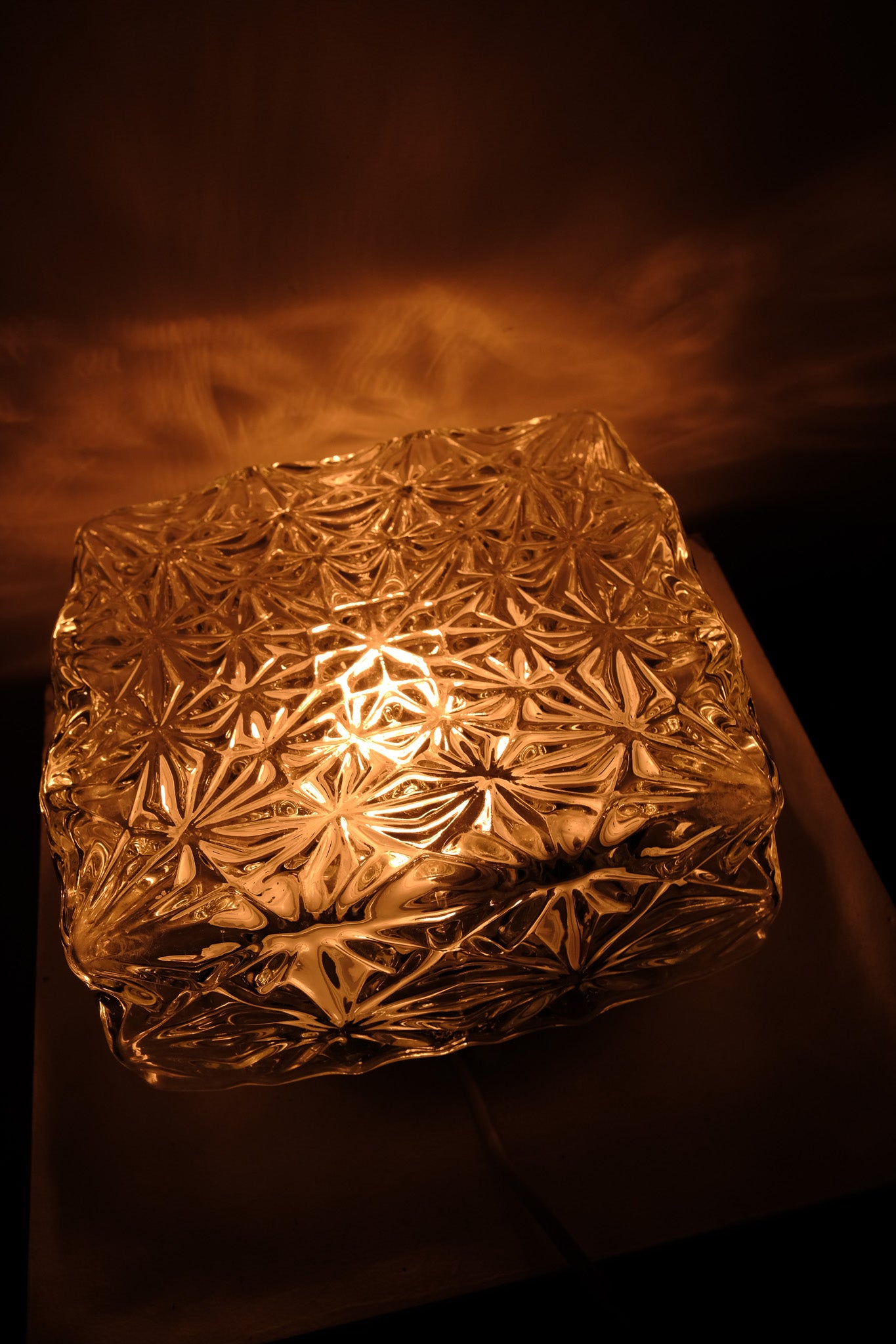 Vintage plafondlamp vierkant glas met sterren, jaren 70