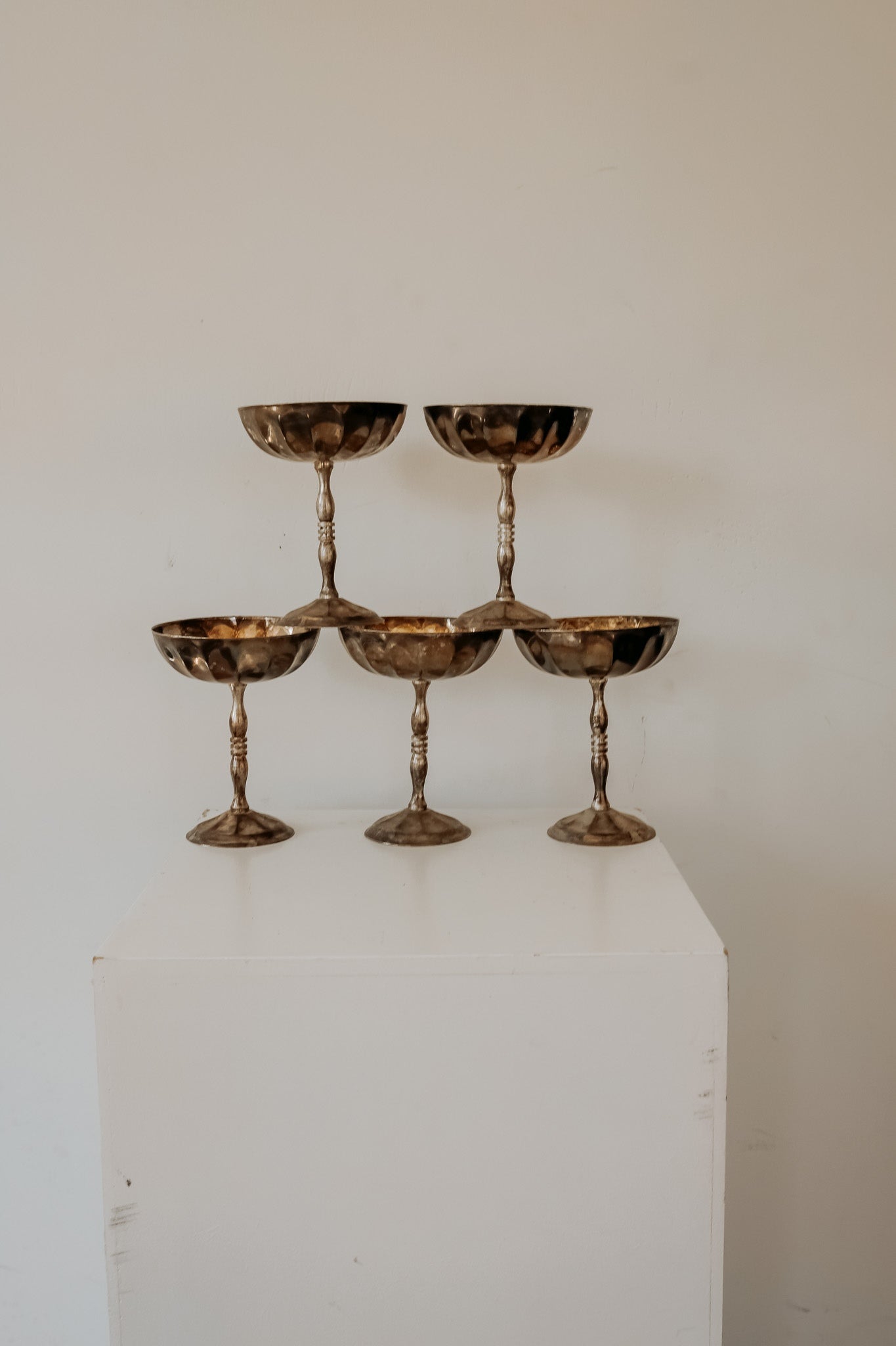 Verzilverde champagne coupes met gold plated binnenkant — set van 5