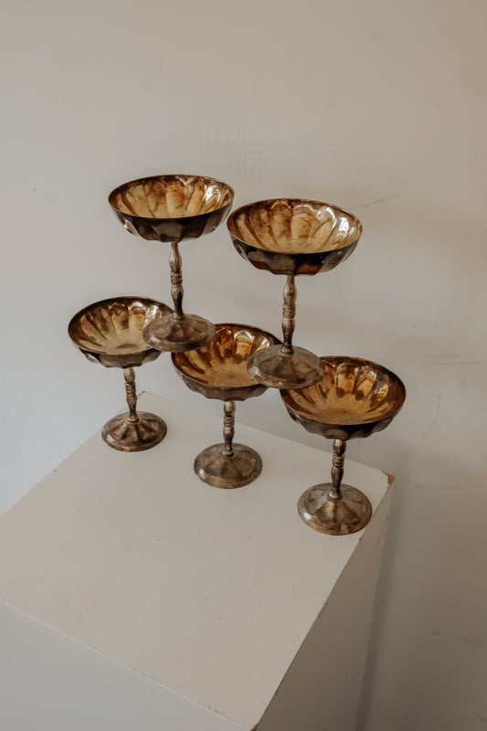 Verzilverde champagne coupes met gold plated binnenkant — set van 5