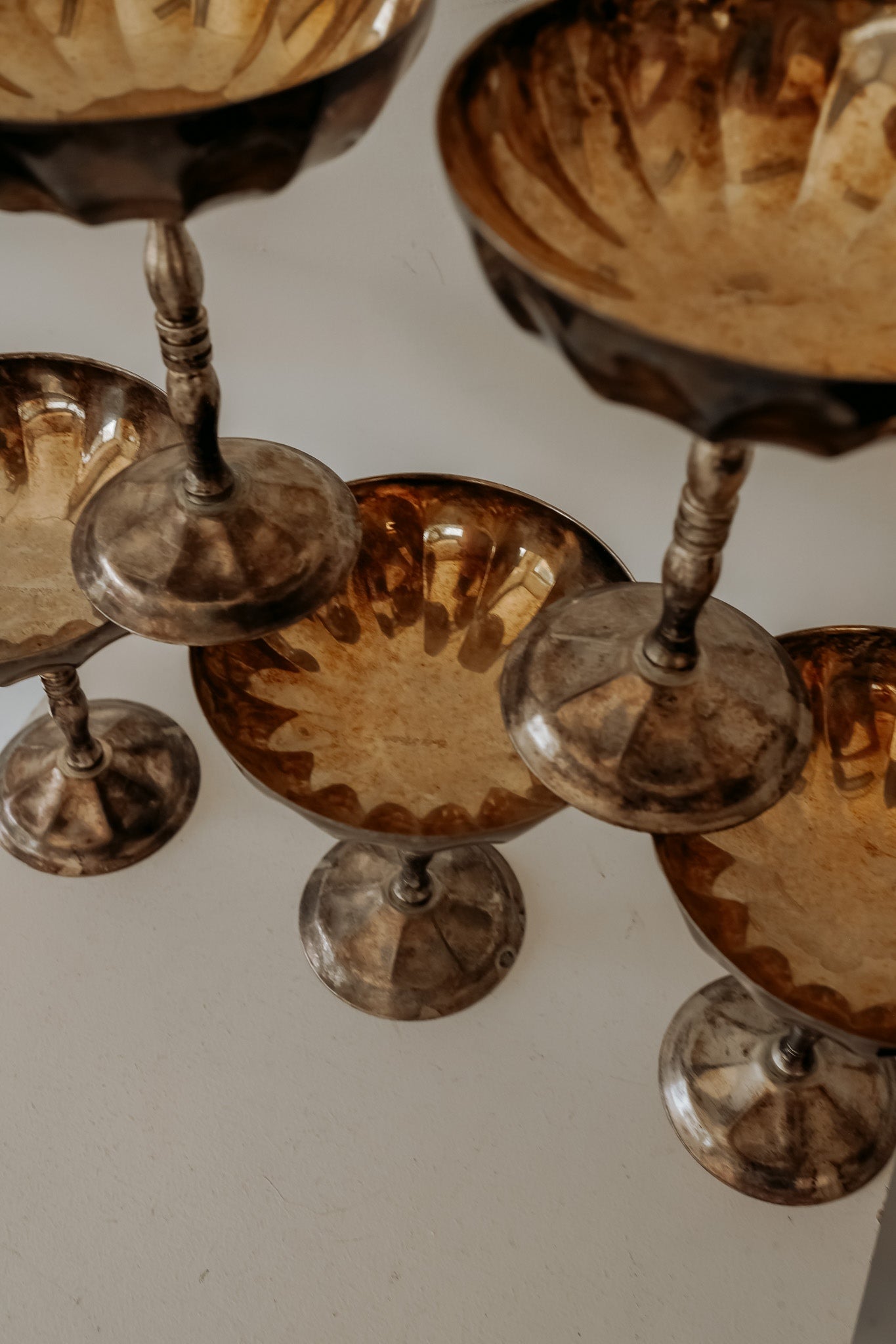 Verzilverde champagne coupes met gold plated binnenkant — set van 5