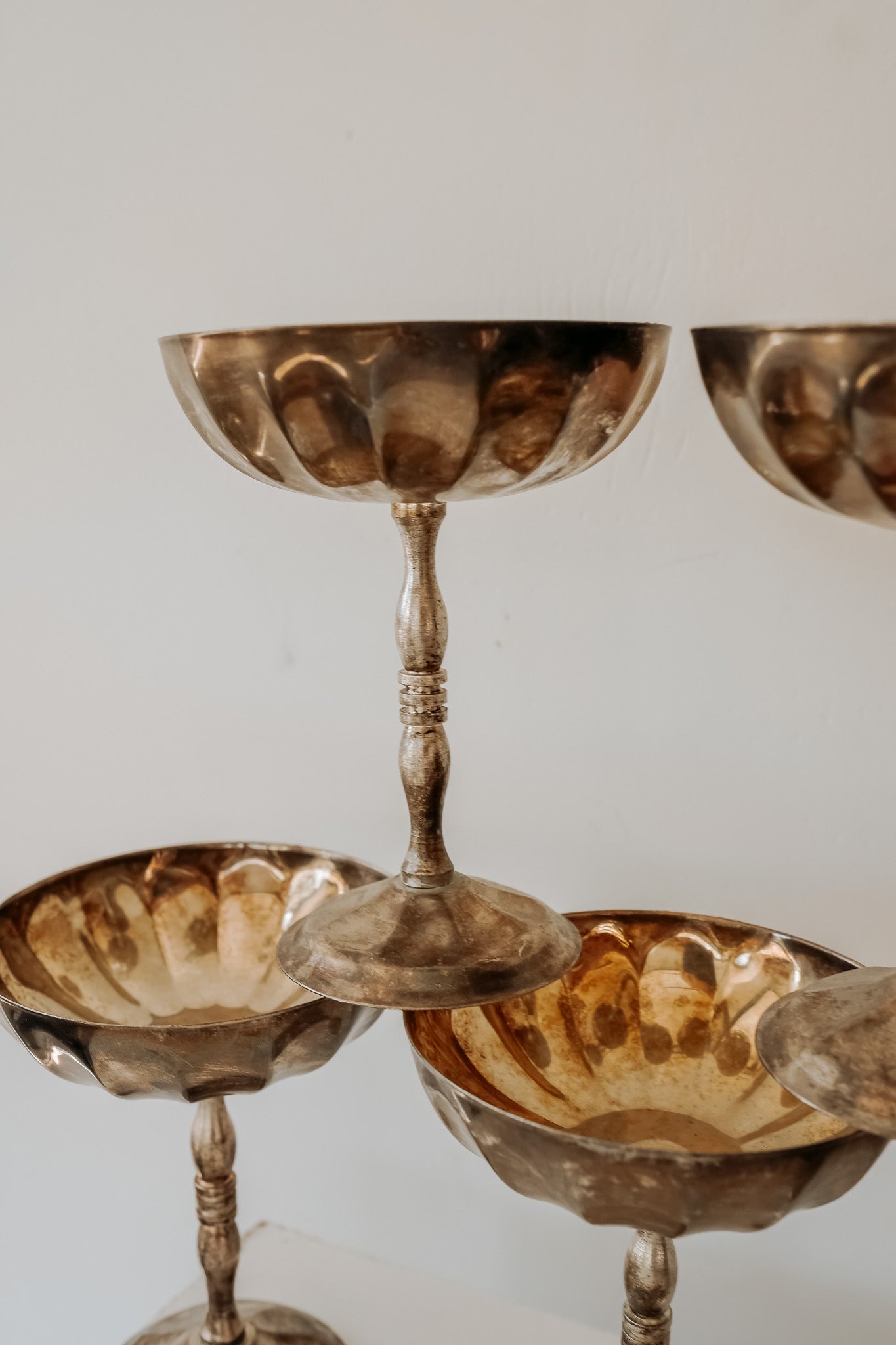 Verzilverde champagne coupes met gold plated binnenkant — set van 5