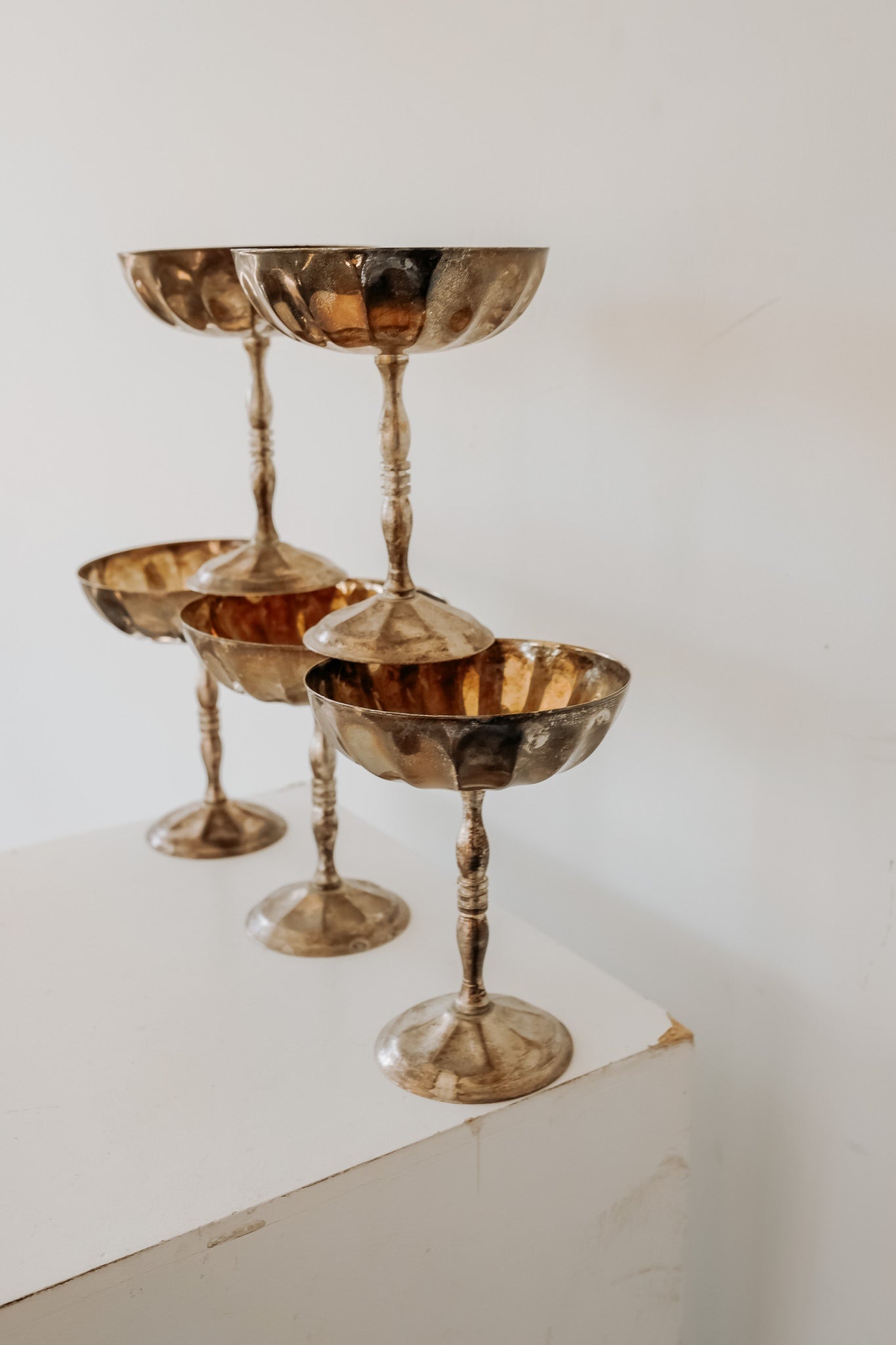 Verzilverde champagne coupes met gold plated binnenkant — set van 5