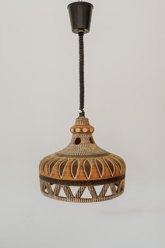 Vintage aardewerk hanglamp uit Denemarken, jaren 70
