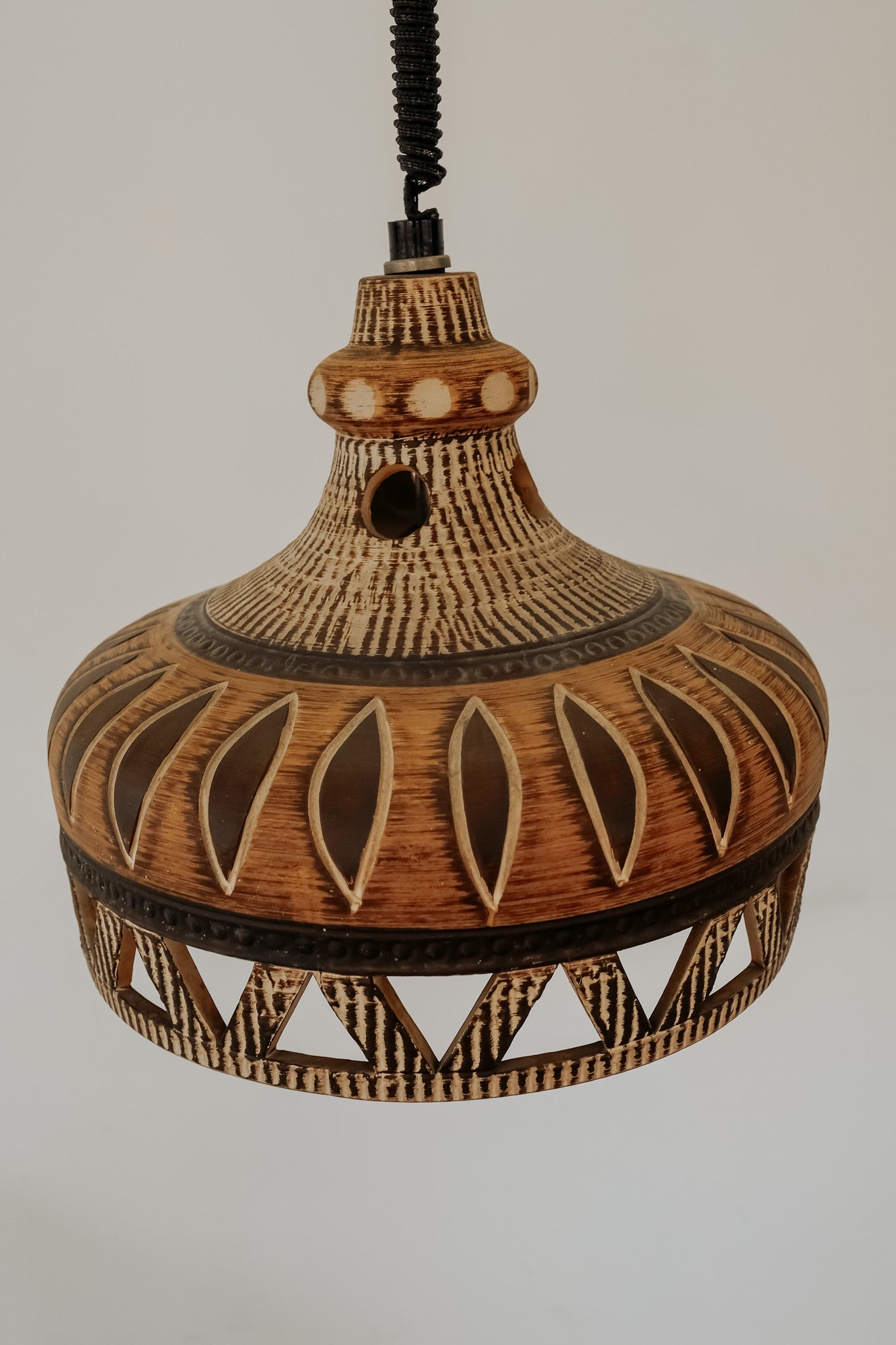 Vintage aardewerk hanglamp uit Denemarken, jaren 70