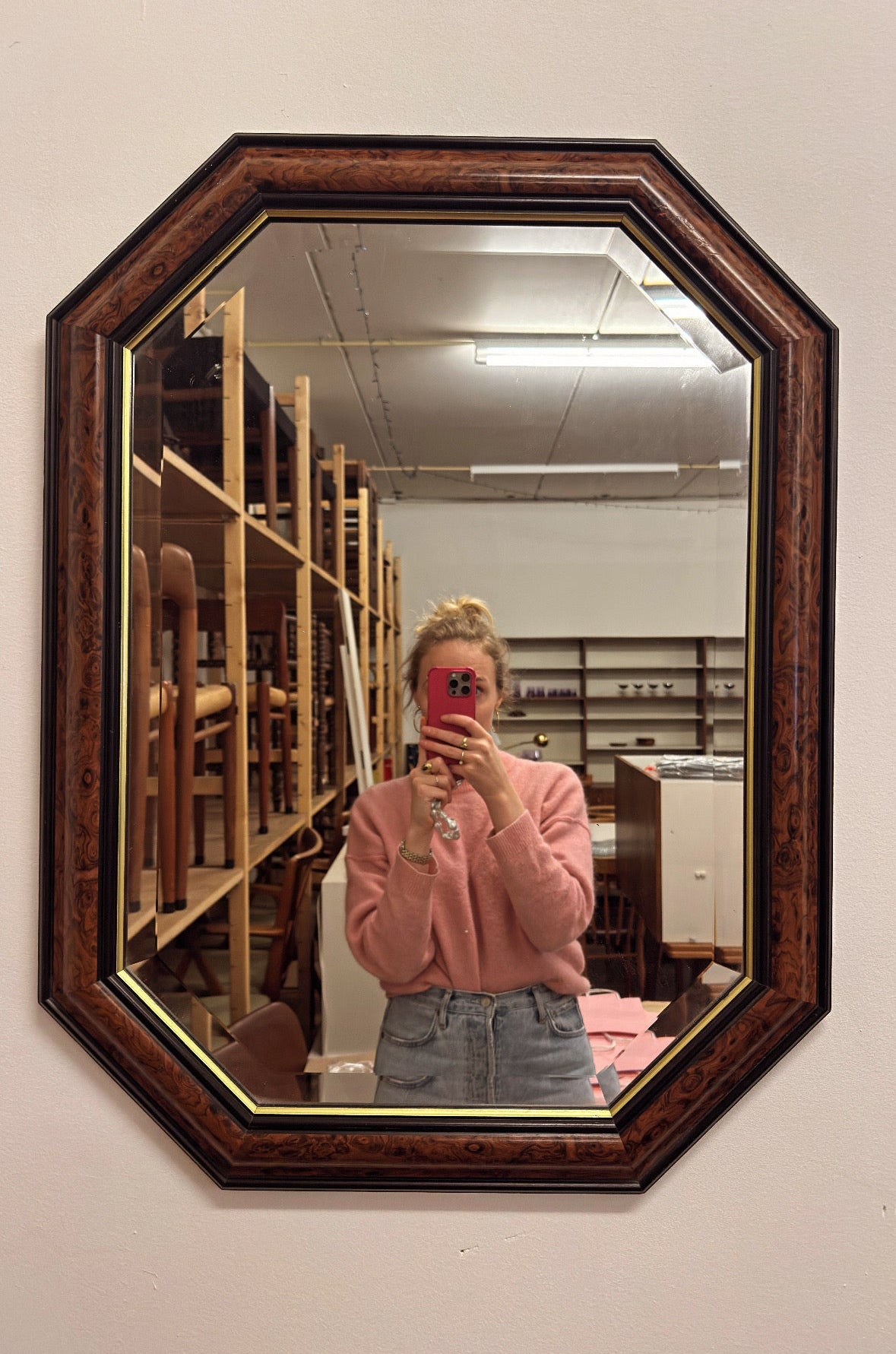 Vintage spiegel met burl wood lijst