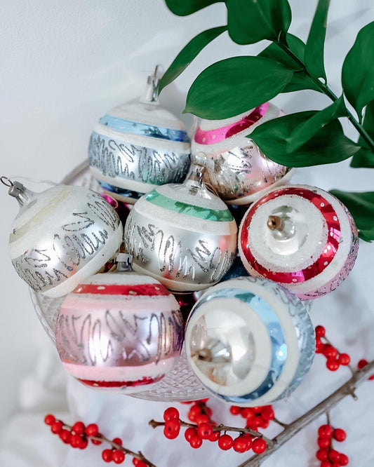 Set of 7 vintage glass Christmas baubles