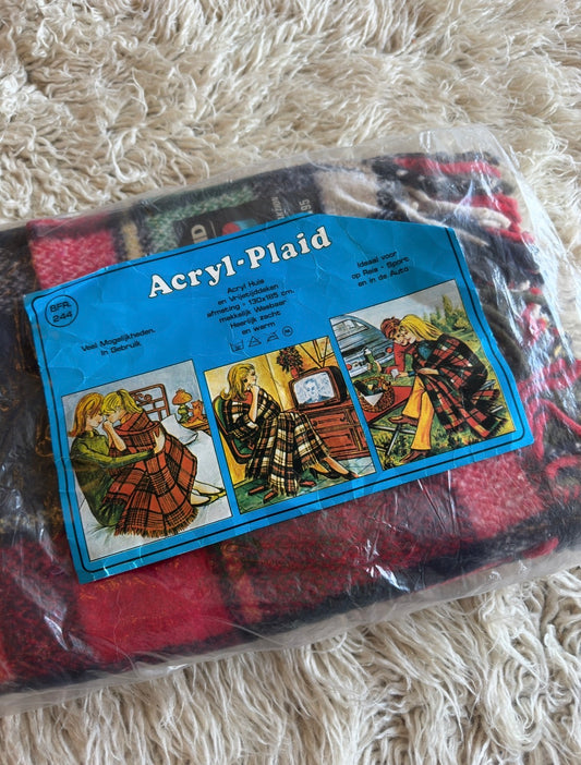 Vintage geblokte plaid, nieuw in originele verpakking 130x185cm