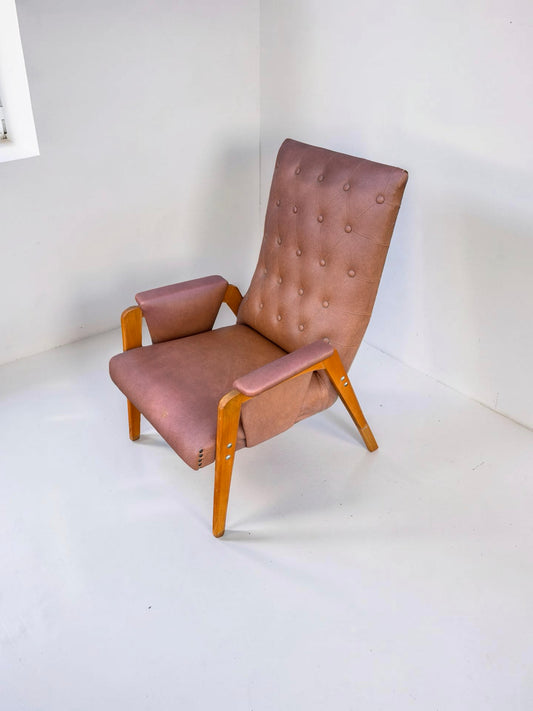 Vintage fauteuil van lichtbruin skai leer, jaren 60