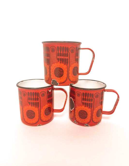 Set van 2 emaille Arabia Finel bekers, Finland jaren 60