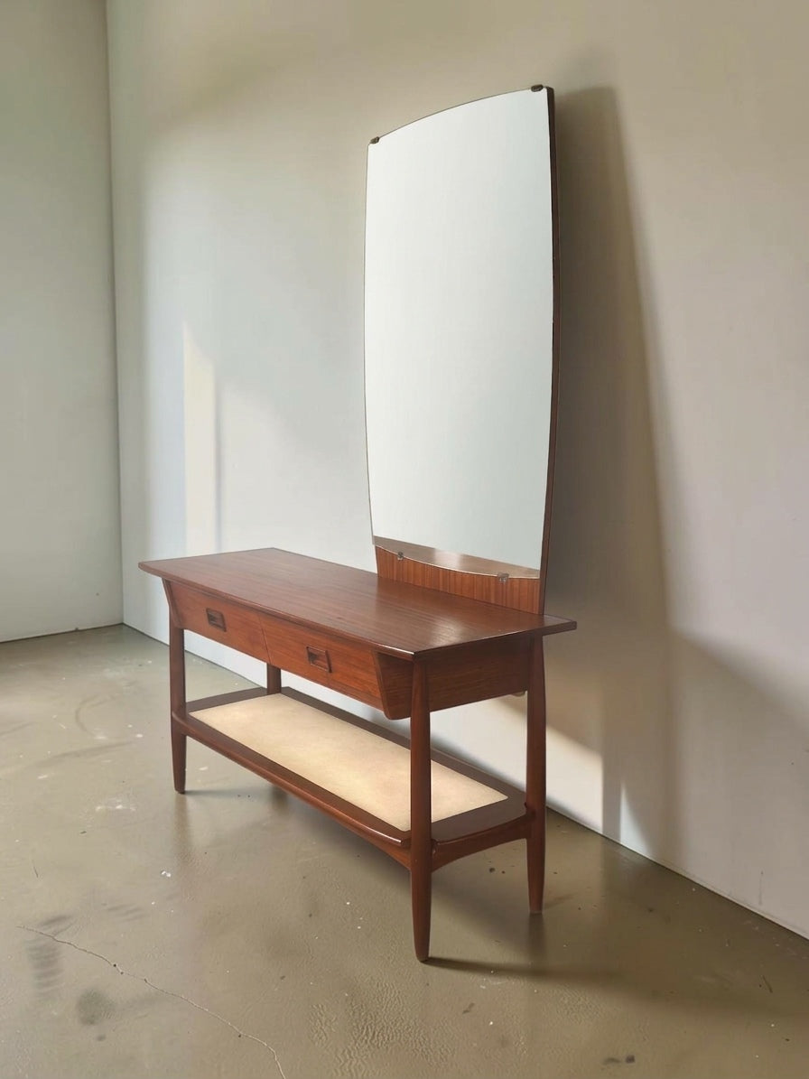 Vintage teak kaptafel met spiegel en lades