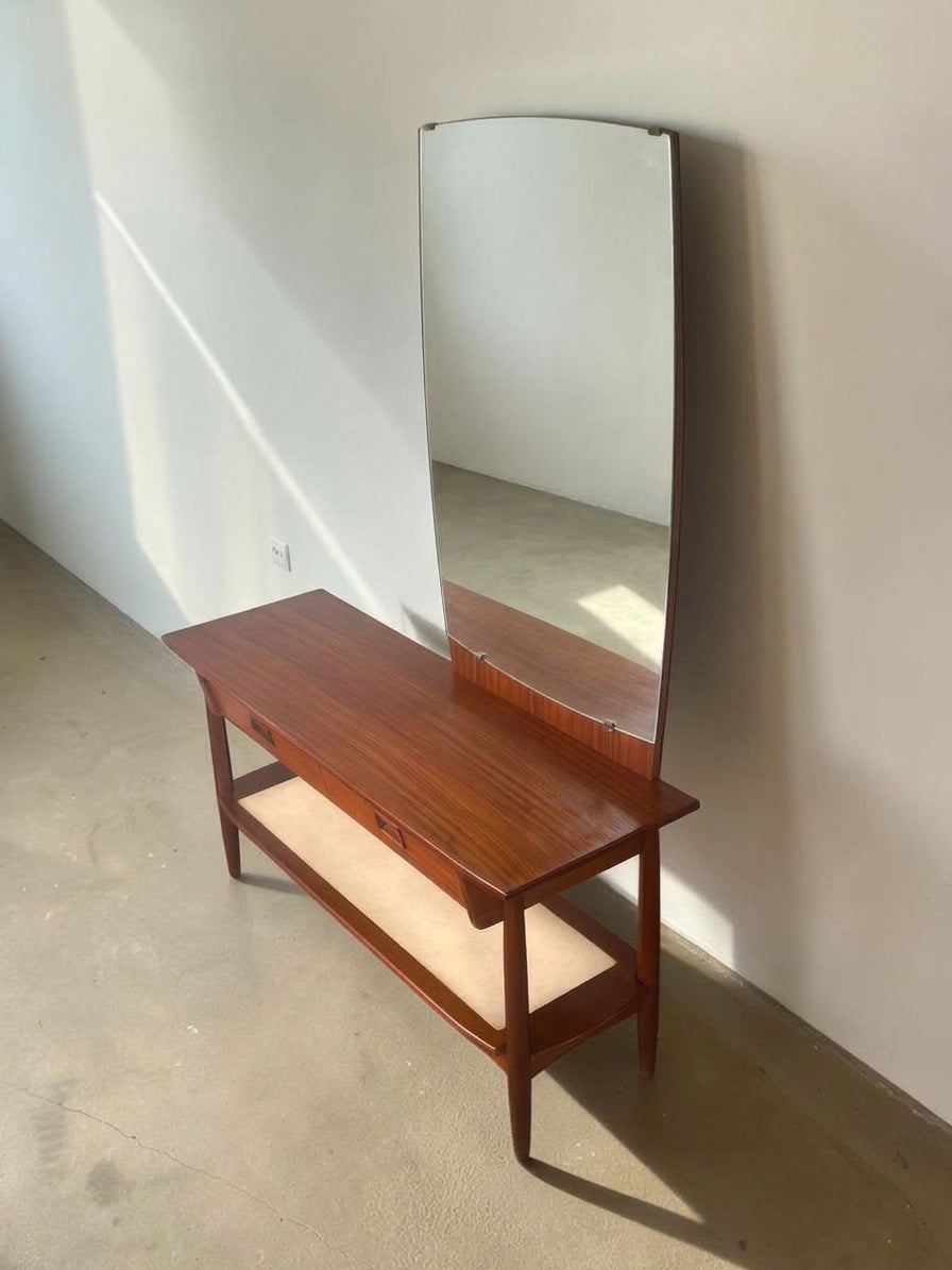 Vintage teak kaptafel met spiegel en lades