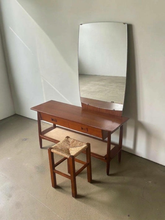 Vintage teak kaptafel met spiegel en lades