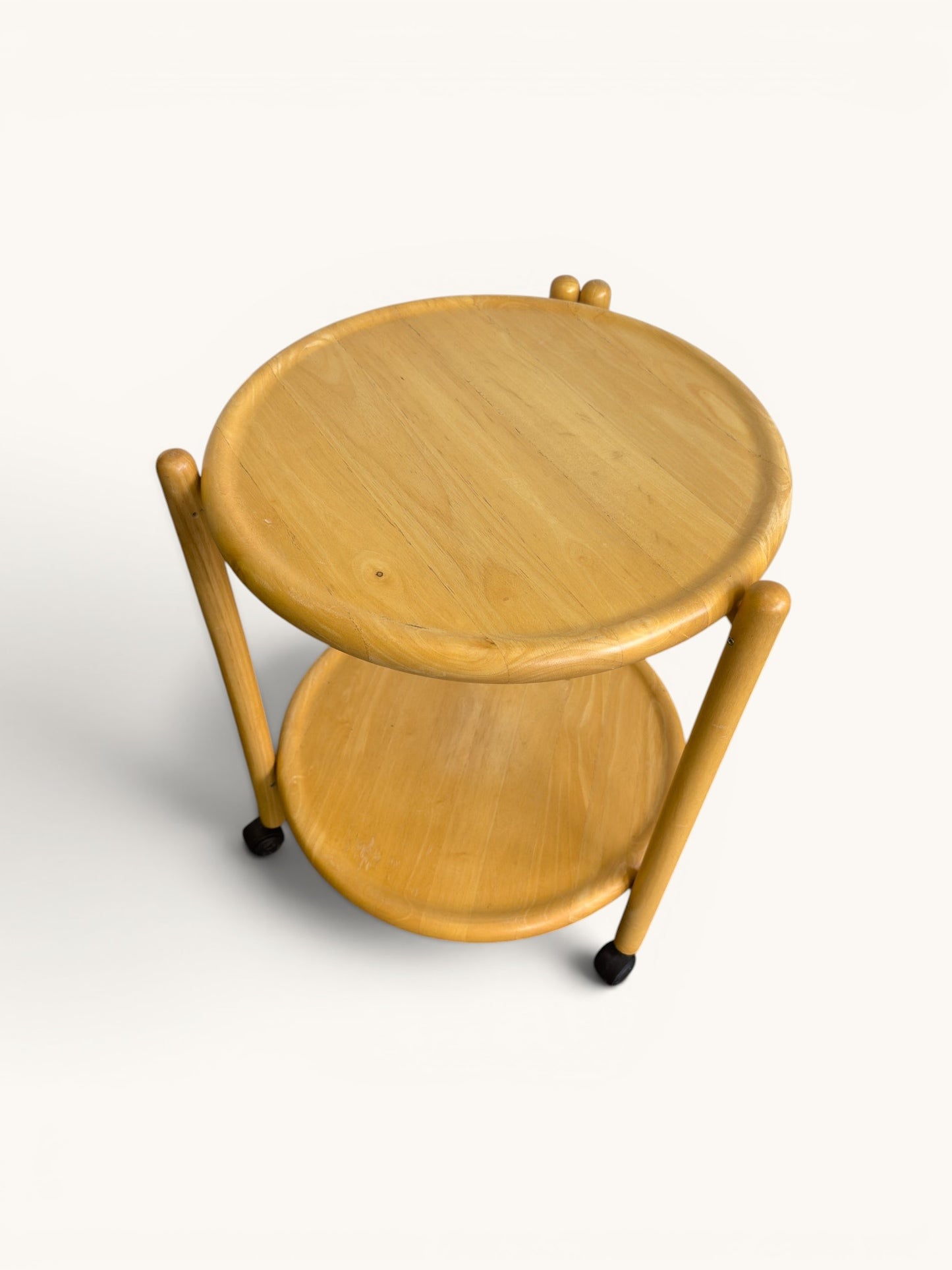 Ronde houten trolley op wieltjes van Jens Quistgaard, jaren 70