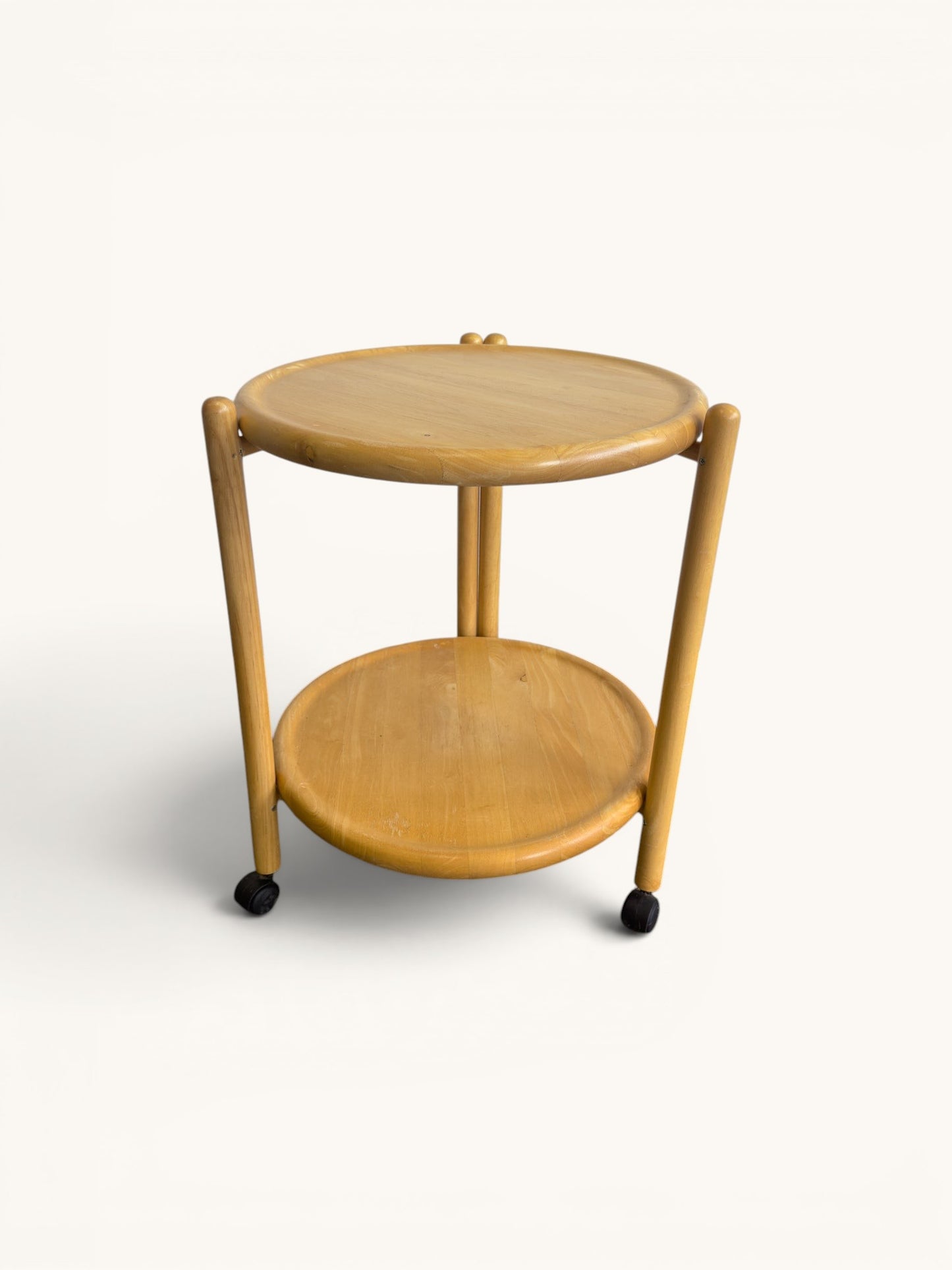 Ronde houten trolley op wieltjes van Jens Quistgaard, jaren 70