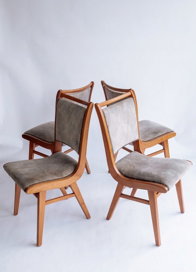 Set van 4 vintage houten eetkamerstoelen