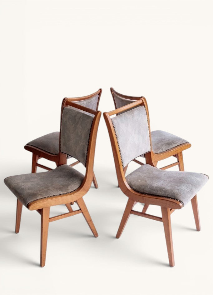 Set van 4 vintage houten eetkamerstoelen