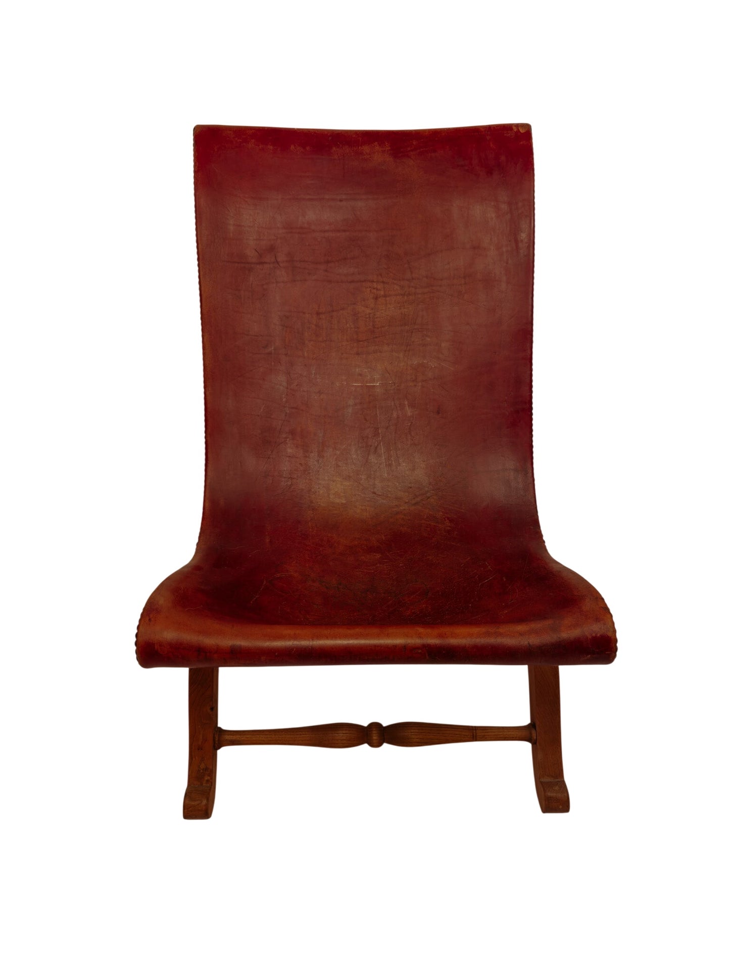Slipper chair van rood leer van Pierre Lottier voor Valenti