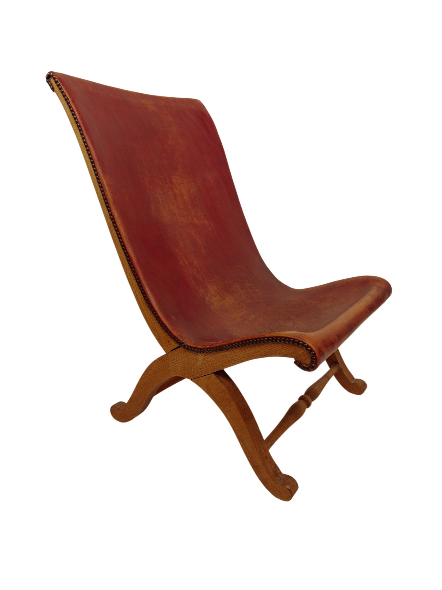 Slipper chair van rood leer van Pierre Lottier voor Valenti