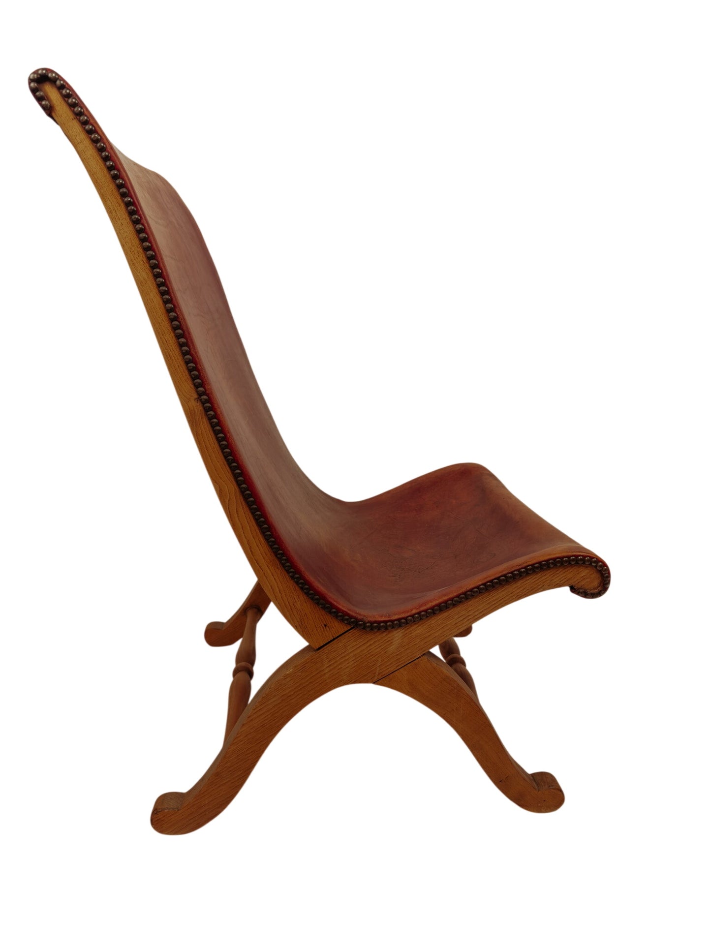 Slipper chair van rood leer van Pierre Lottier voor Valenti