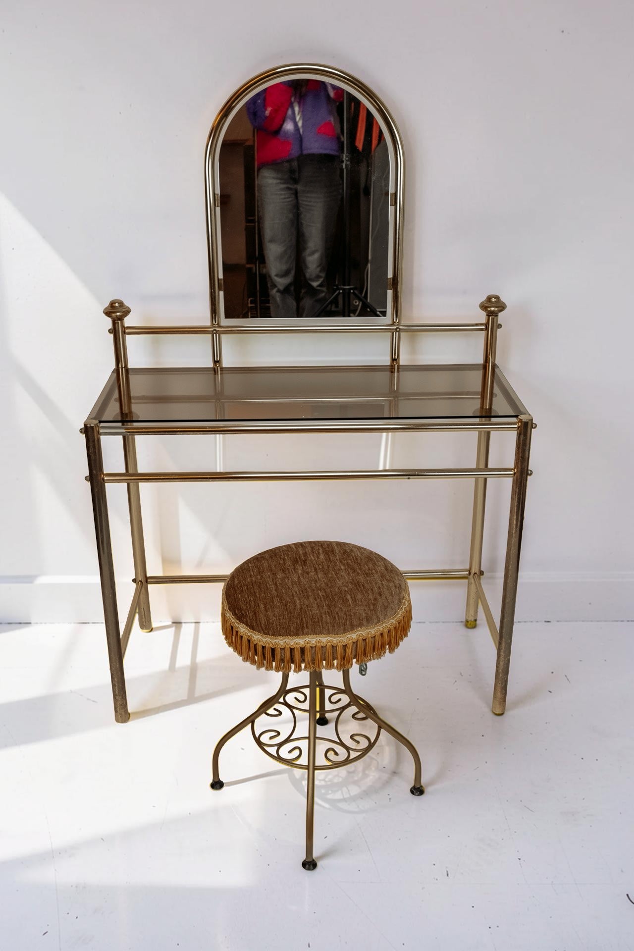 Vintage messing vanity kaptafel met krukje